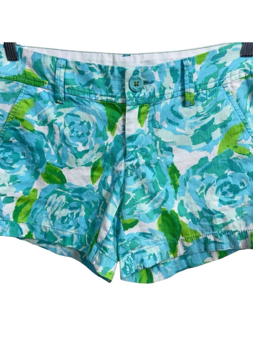 Lilly Pulitzer Callahan Shorts Size 2 Blue Green Floral Cotton - Picture 3 of 9